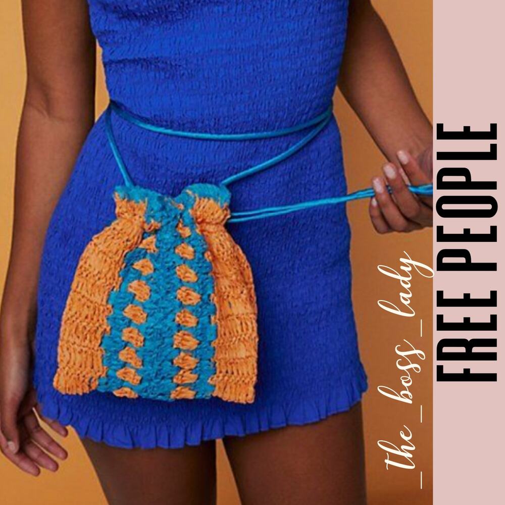 Free People crossbody bag woven raffia orange blue